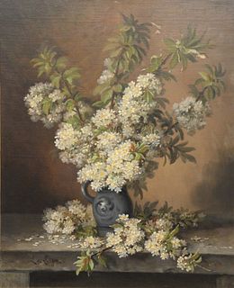Paul De Longpre (1855 - 1911)
Still Life of Flowers in Pitcher
oil on canvas
signed lower left P. De Longpre 
29" x 23 1/2"