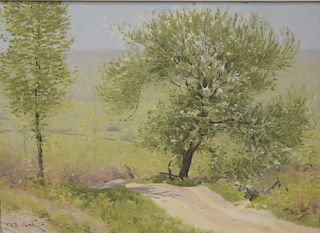 Frank Vincent DuMond (American, 1865 - 1951)
Springtime on the Country Road, 1924
oil on board
signed and dated F.V. Dumond 24',
12" x 15 1/2"