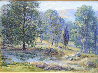Paul Soling (American, 1876 - 1936)
"Tranquil Afternoon, Lyme, 1928"
oil on board
signed Paul E. Saling lower right, titled on verso
12" x 16"
Provena