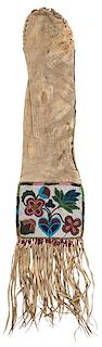 Plains Cree Beaded Hide Tobacco Bag From a Minnesota Collection 