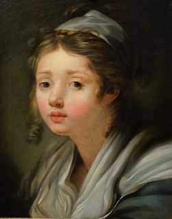School of Jean-Baptiste Greuze, Portrait of a Young Girl, oil on canvas, unsigned, relined, 16" x 12 3/4"