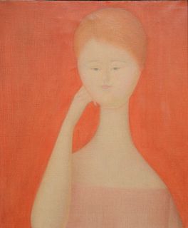 Antonio Bueno (1918 - 1984)
Portrait of a Girl with Red Background
oil on canvas
signed top right A. Bueno
17 3/4" x 16"