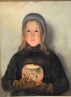 Louis Van Engelen (Belgian, 1856 - 1941), Portrait of a Young Girl, oil on panel, signed lower left, inscribed upper center, 14" x 10 1/2"