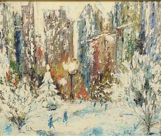 Georges Cyr (French, 1880 - 1964)
Paris Snow Scene
oil on masonite
signed lower left Cyr
20" x 24"
Provenance: Matthes-Theriault Collection, Woodbridg