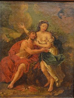 Old Master
Two Partially Clad Figures with Flying Peacock
oil on canvas
unsigned
probably 18th century
(relined)
9" x 7"