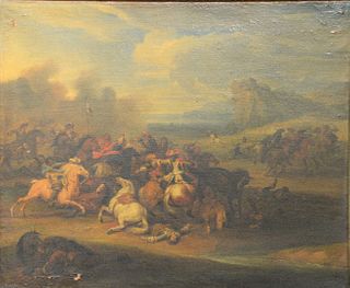 Attributed to Adam Frans Van Der Meulen (1632 - 1690)
Battle Scene with Calvary
oil on canvas
17th century
unsigned
18 3/4" x 22 1/2"