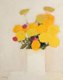 Bernard Cathelin (1919 - 2004)
"Achillees Et Roses d'Inde, 1982"
still life of flowers with white background
oil on canvas
signed and dated Cathelin, 
