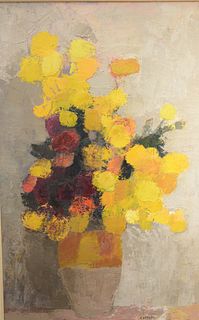 Bernard Cathelin (1919 - 2004)
"Roses d' Inde au Fond Gris, 1966"
still life of flowers in a vase
oil on canvas
signed and dated Cathelin 66 lower rig