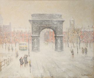 Guy Wiggins (American, 1883 - 1962)
Washington Square
oil on canvas
signed lower right
24" x 30"
Provenance: Matthes-Theriault Collection, Woodbridge,