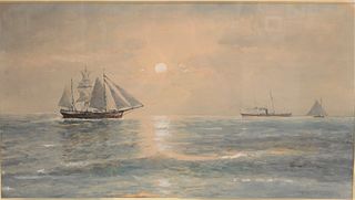 Edward Darch Lewis (American, 1835 - 1910)
"Ships in the Moonlight"
watercolor on paper
signed and dated lower right Edward D. Lewis, 1876
15 1/2" x 2