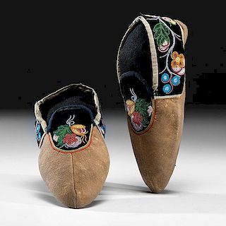 Anishinaabe [Ojibwe] Beaded Hide Moccasins from a Minnesota Collection 
