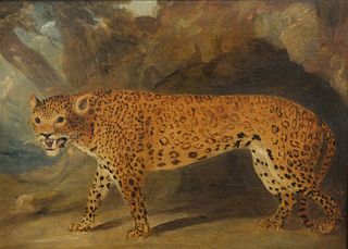 British School (19th Century)Leopard in a Landscape, oil on canvas, unsigned, 12" x 15 1/2"