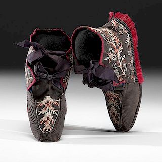 Huron Quilled Hide Moccasins from a Minnesota Collection 