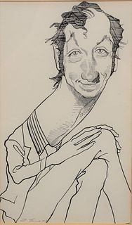 David Levine (1926 - 2009)
"Bill Brodley"
pen and ink
signed D. Levine, 73
Gallery Fifty-two, New Jersey label verso
6 1/2" x 10 1/2"
Provenance: The 