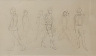 Isabel Wolff Bishop (1902 - 1988)
"Men, Women Walking"
watercolor and pencil drawing
signed lower right Isabel Bishop
10" x 17"
Midtown Galleries, New