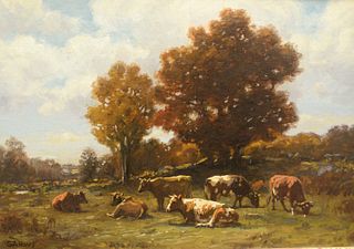 George Arthur Hays (1854 - 1945)
Farm Landscape with Cows 
oil on canvas
relined
signed lower left G.A. Hays
14" x 20"