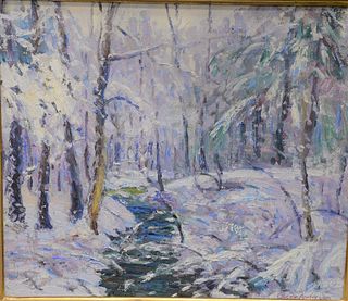 Oscar Anderson (American, 1873 - 1953)
Melting Snow Landscape
oil on board
signed lower right
11 1/2" x 13"Provenance: Matthes-Theriault Collection, W