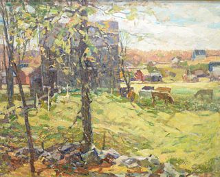 William Francis Taylor (American, 1883 - 1970)
Impressionist Farm Scene
oil on canvas laid on masonite
signed lower right Will Taylor
16" x 20"
Proven