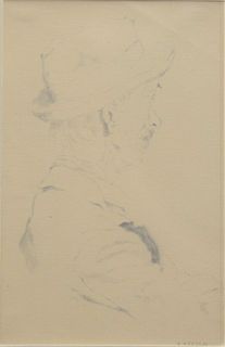 Joseph Stella (1877 - 1946)
"Old Man in Hat"
pencil on paper
signed J. Stella lower right
5 3/4" x 3 3/4"
Gallery Fifty-Two, New Jersey label verso
Pr
