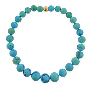 18K Gold Diamond Turquoise Bead Necklace