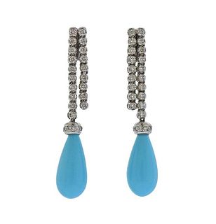 18K Gold Diamond Blue Stone Earrings 