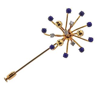 Tiffany &amp; Co Schlumberger 18K Gold Diamond Lapis Brooch Pin