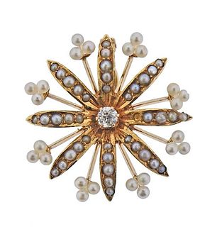 Antique Victorian 14K Gold Diamond Seed Pearl Pendant