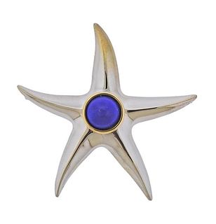Tiffany &amp; Co Silver 18k Gold Lapis Starfish Brooch Pin