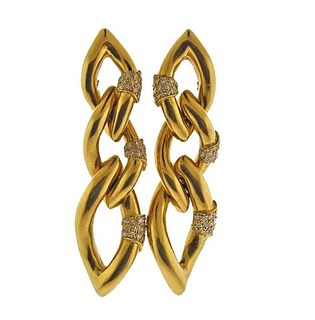 18K Gold Diamond Link Drop Earrings