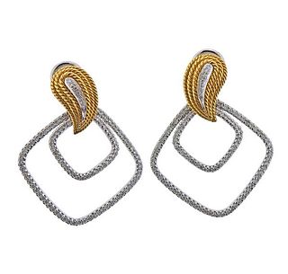 18K Two Tone Gold Diamond Earrings 