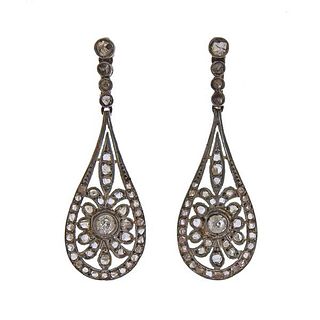 Art Deco 18K Gold Platinum Diamond Earrings