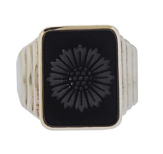 Tiffany &amp; Co Silver Onyx Intaglio Sunflower Ring