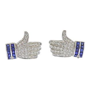 18K Gold Diamond Sapphire Likes Earrings