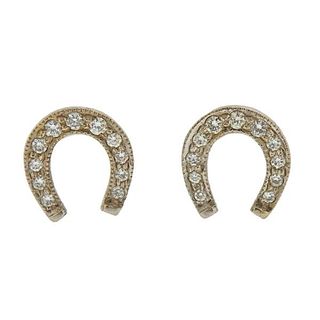 14K Gold Diamond Horseshoe Stud Earrings 