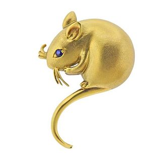 Suna 18K Gold Sapphire Mouse Brooch Pin