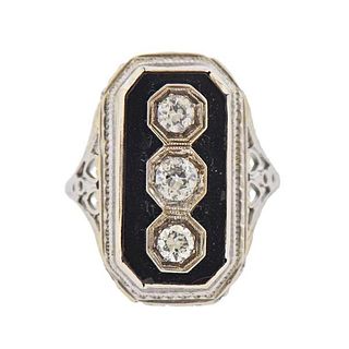 Art Deco 14K Gold Diamond Onyx Ring