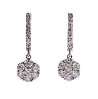 14K Gold Diamond Floral Drop Earrings 