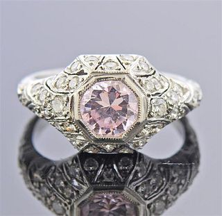 Platinum Diamond Pink Stone Ring