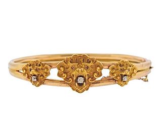 Antique English 9K Gold Diamond Lion Bracelet