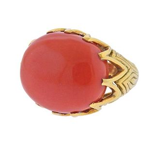 1960s 18K Gold Coral Dome Ring