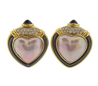 Mabe Pearl 18k Gold Diamond Onyx Earrings