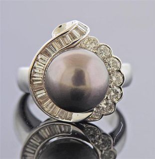 18K Gold Diamond South Sea Tahitian Pearl Ring
