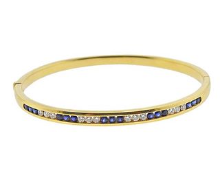 18K Gold Diamond Sapphire Bangle Bracelet