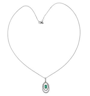 18K Gold Diamond Emerald Pendant on 14K Gold Necklace