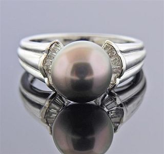18K Gold Diamond Tahitian Pearl Ring