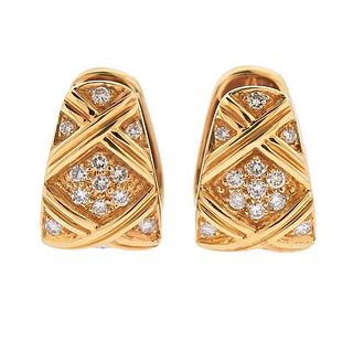 14K Gold Diamond X Huggie Hoop Earrings