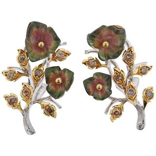 Buccellati Diamond Tourmaline Gold Flower Earrings