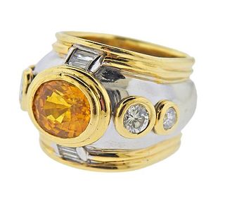 18K  Gold Diamond Yellow Sapphire Ring