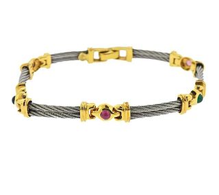 18K Gold Stainless Steel Multi Color Gemstone Bracelet