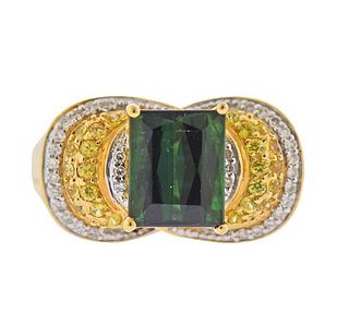 14K Gold Diamond Tourmaline  Ring